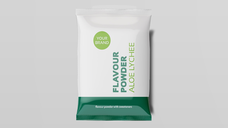 Weiß grüner Beutel als Symbol für Aloe Litschi Flavour Powder