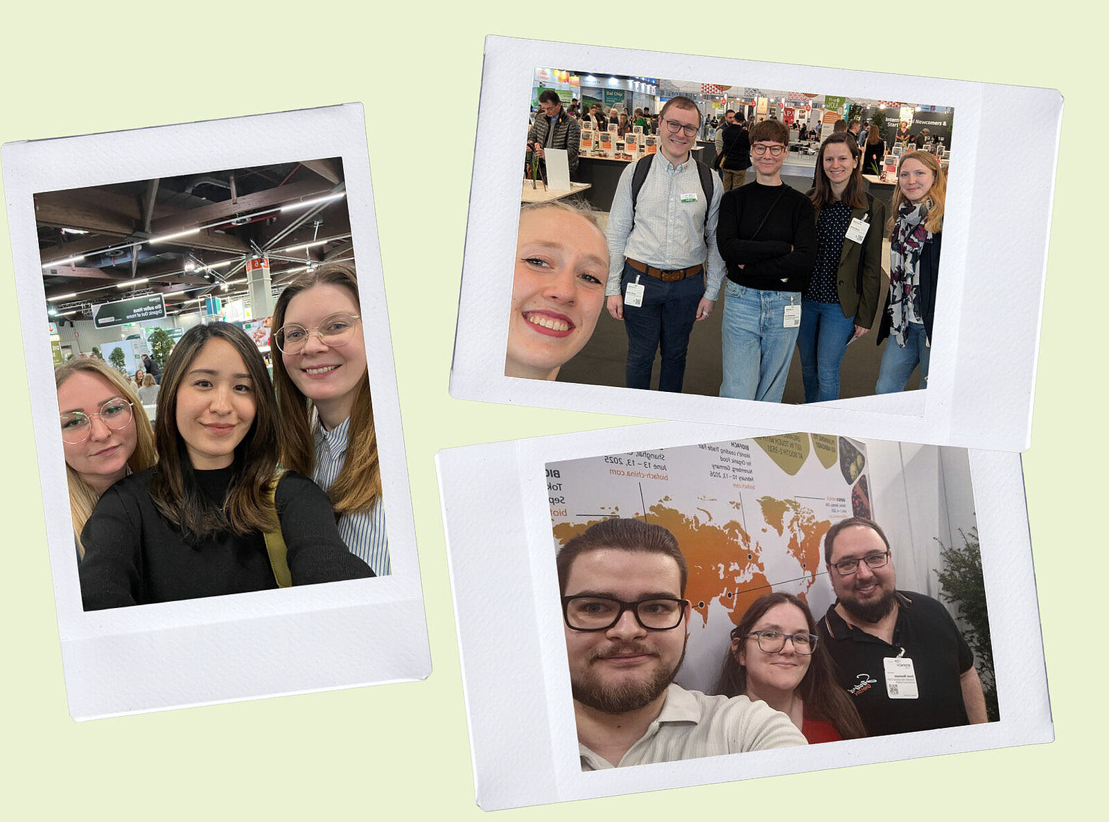 3 Selfies im Polaroid-Stil, zu sehen sind Biohealth Mitarbeiter auf der Messe