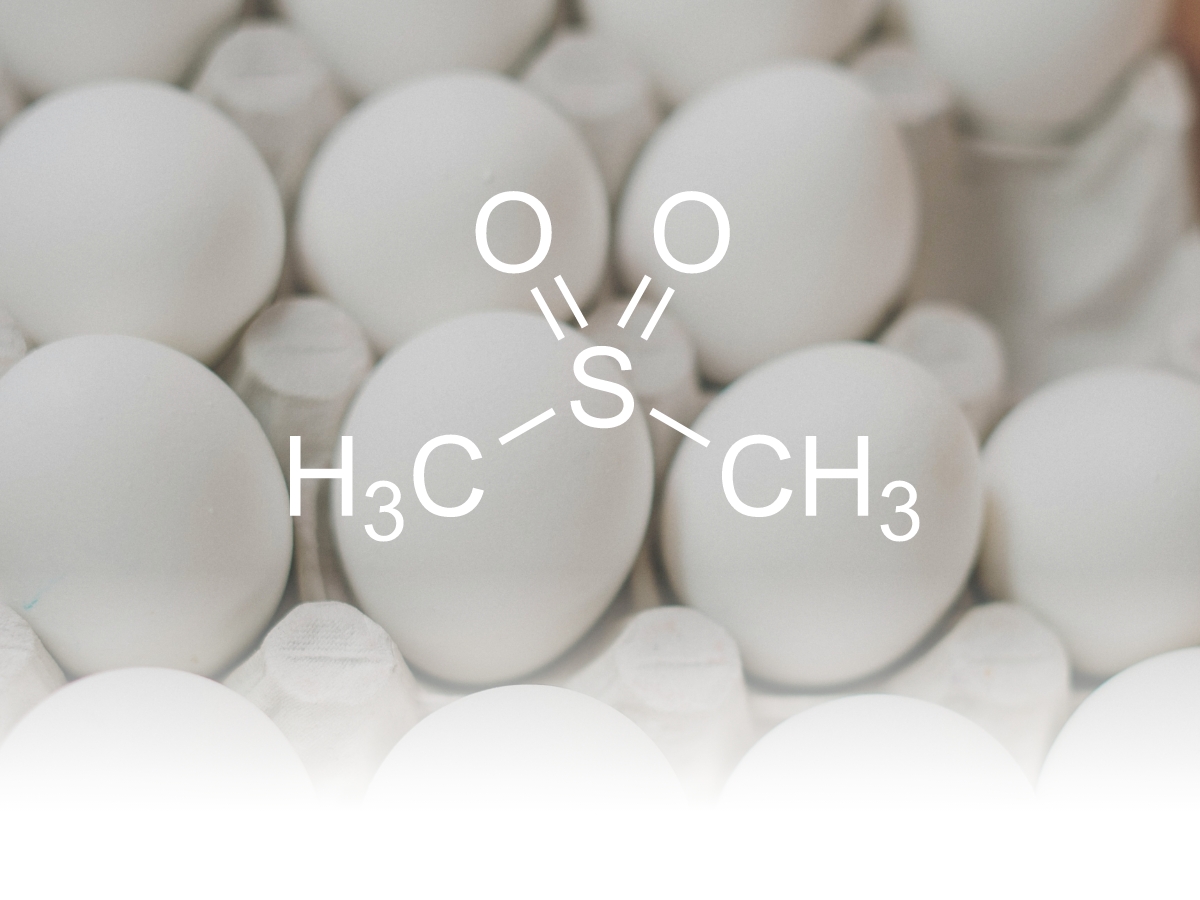 Im Hintergrund leich erkennbar weiße Eier, darauf die Strukturformen des Methylsulfonylmethan 