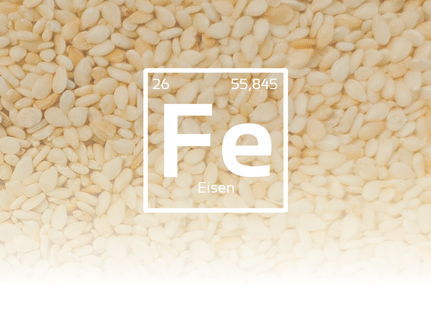 Abgesoftete Nahaufnahme von getrockneten Hülsenfrüchten, darauf das Elementsymbol von Eisen