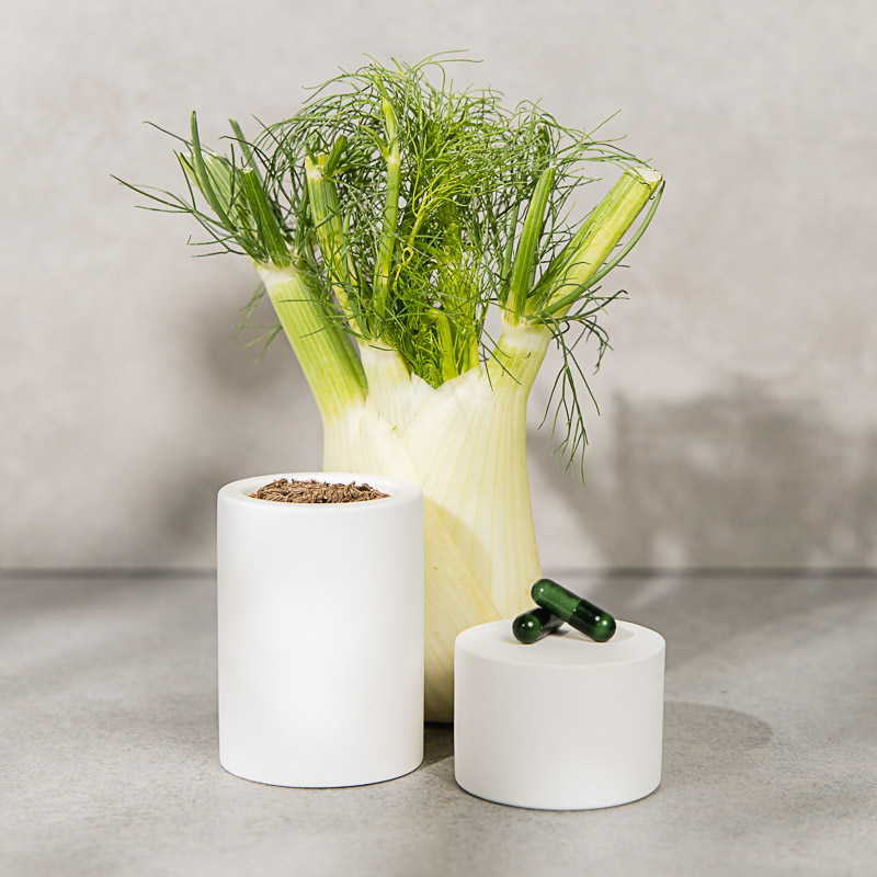 Nahrungsergänzungsmittel Kapseln mit Fenchel und Kümmel für die Verdauung